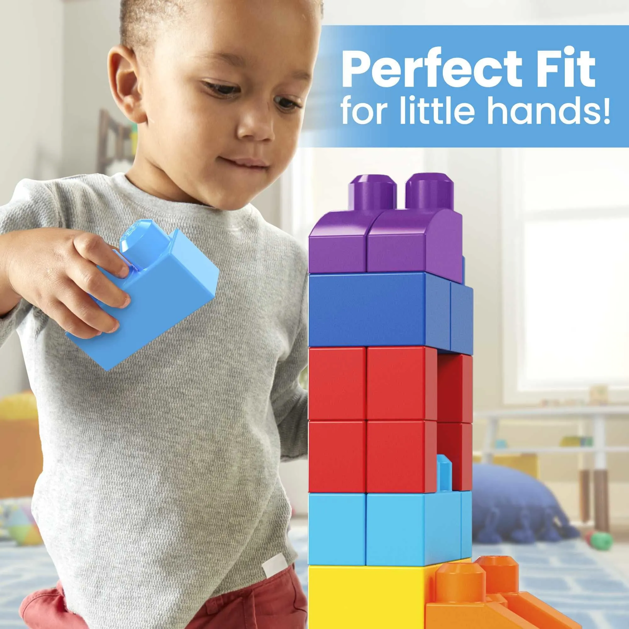 MEGA BLOKS Fisher-Price Toy Blocks Blue Big Building Bag with Storage (80 Pieces) for Toddler