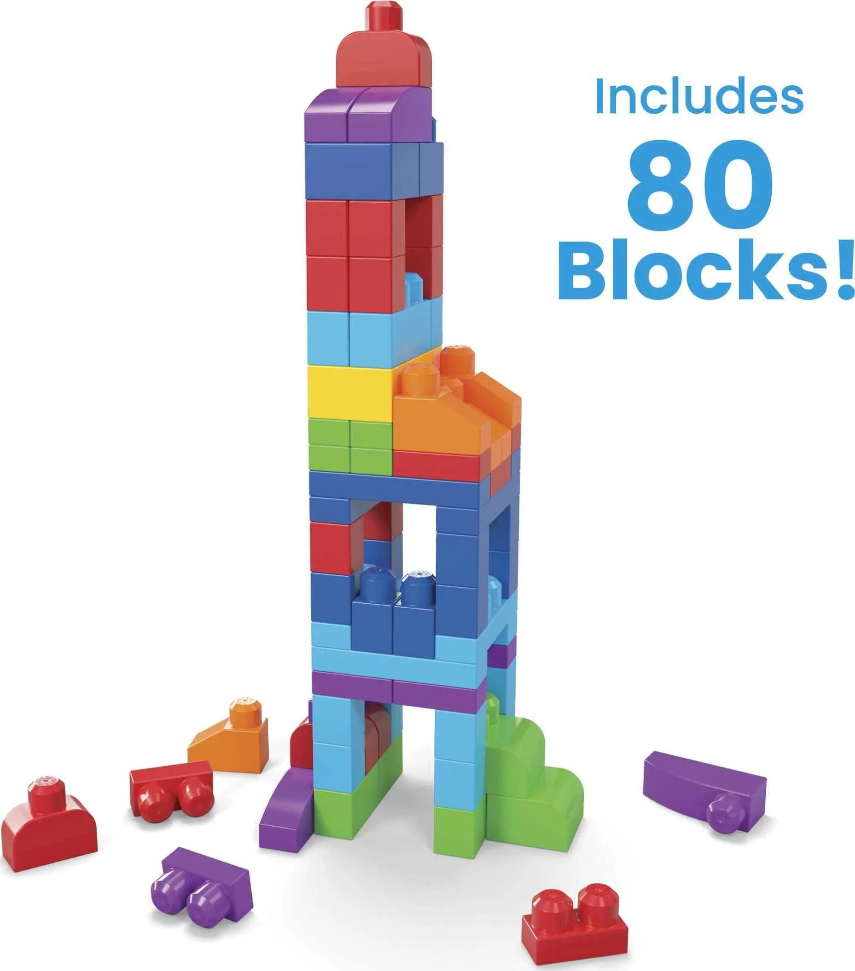 MEGA BLOKS Fisher-Price Toy Blocks Blue Big Building Bag with Storage (80 Pieces) for Toddler