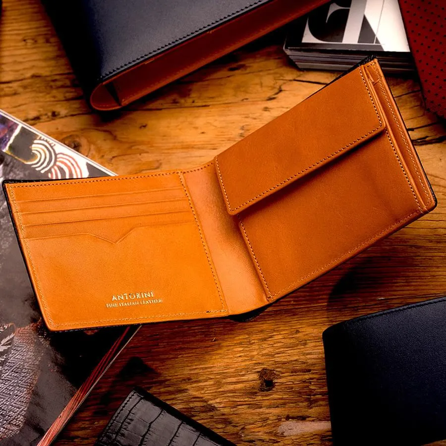 Men's Wallet in Black Croc and Cognac