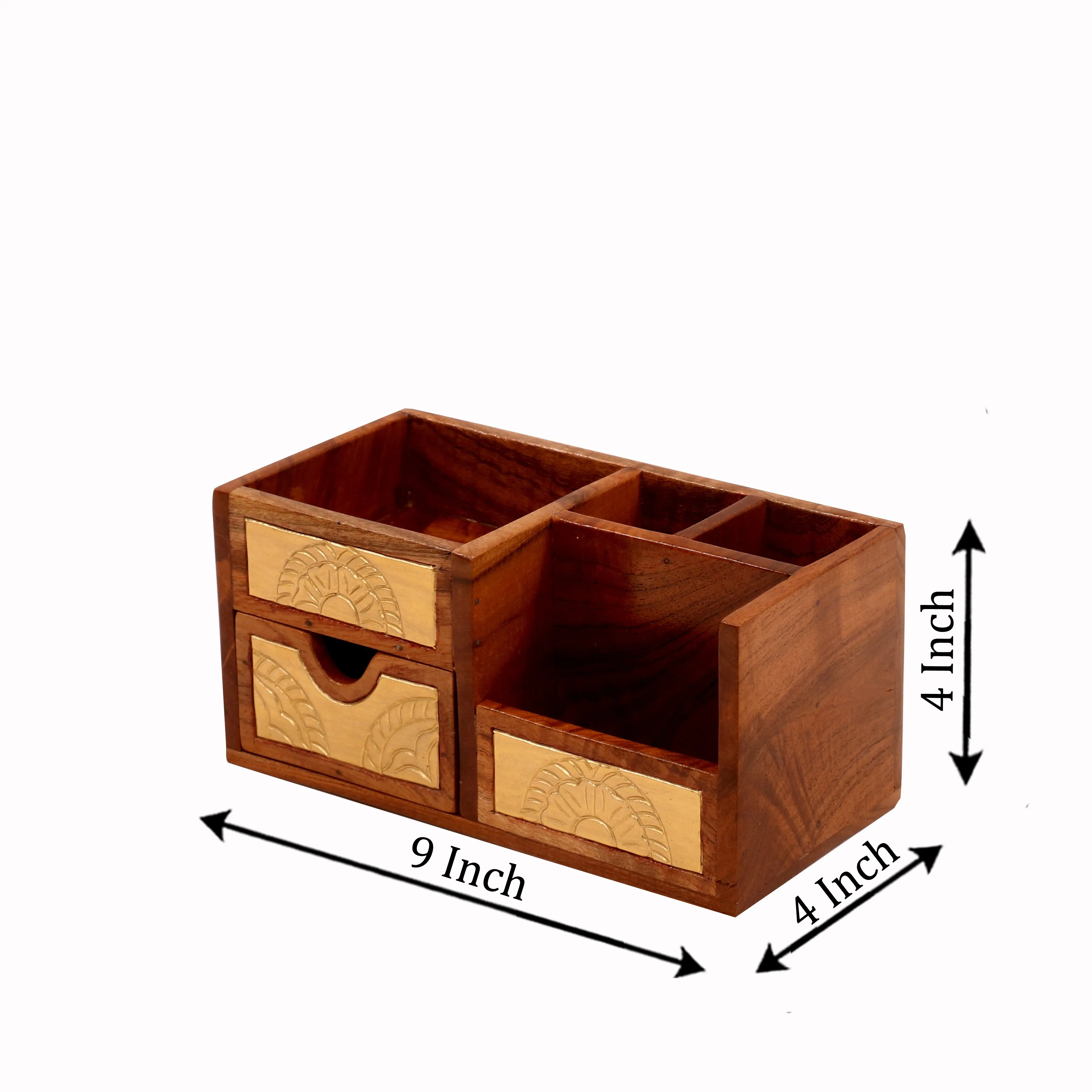 Montage Brass Multiple Slot Handmade Wooden Desk Organizer