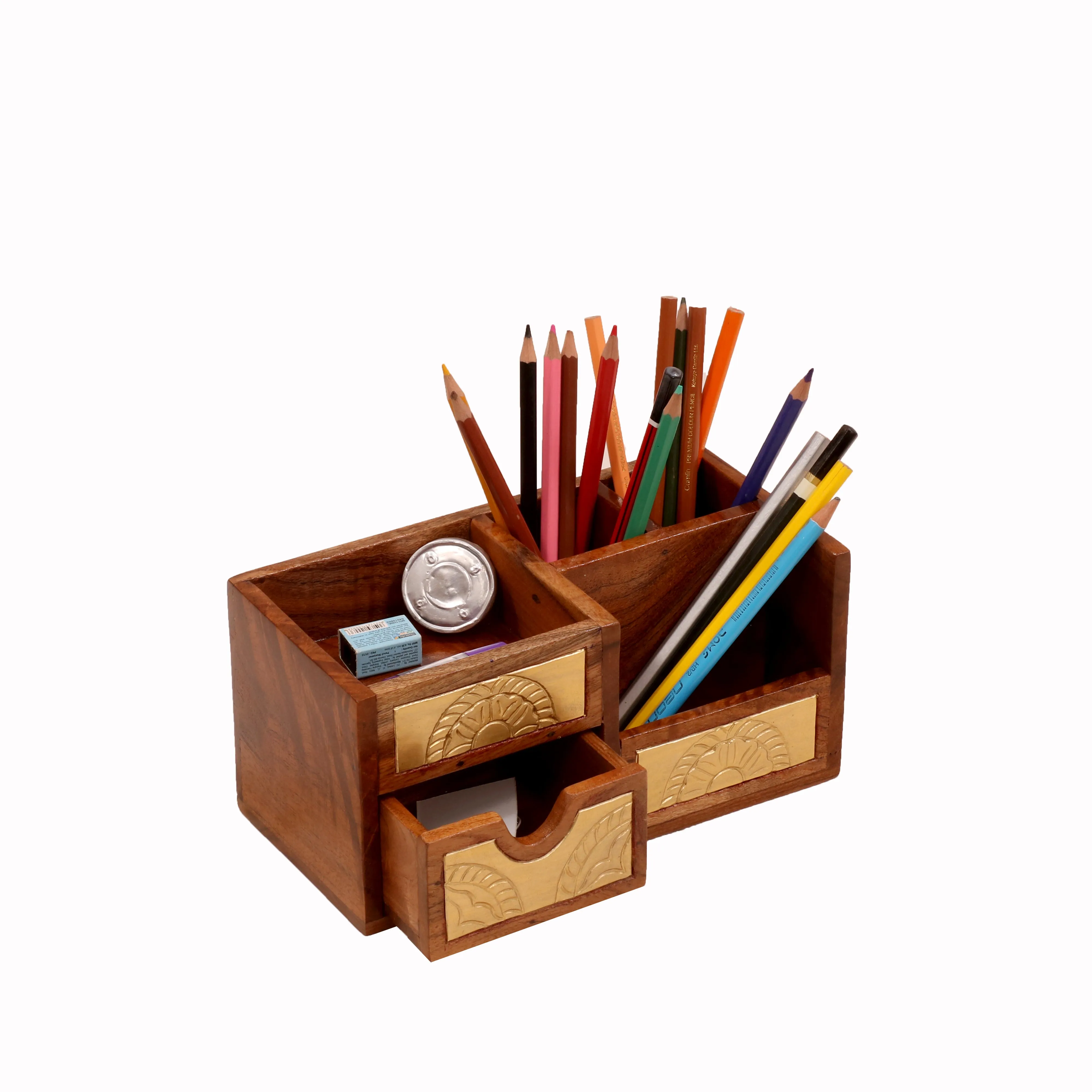 Montage Brass Multiple Slot Handmade Wooden Desk Organizer