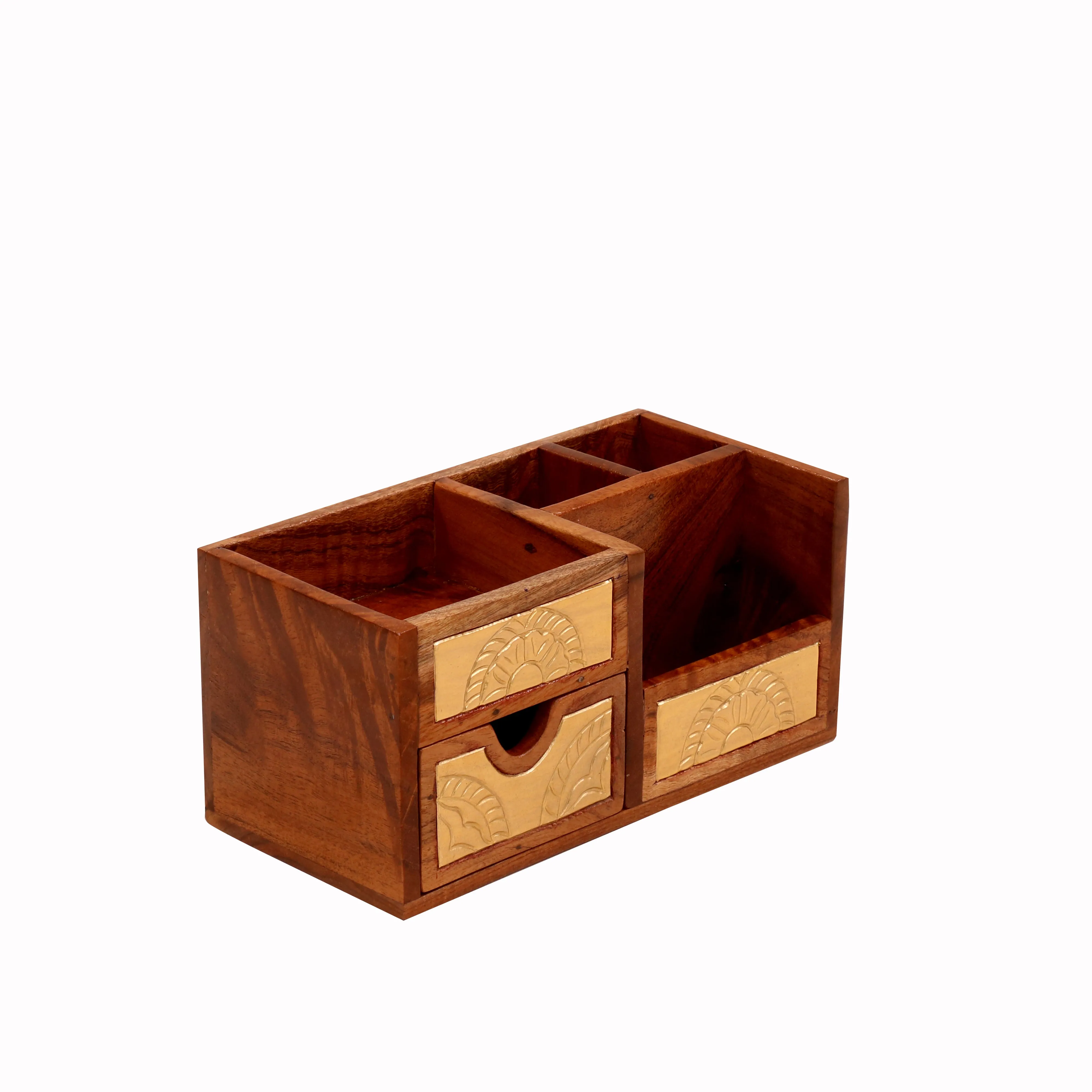 Montage Brass Multiple Slot Handmade Wooden Desk Organizer