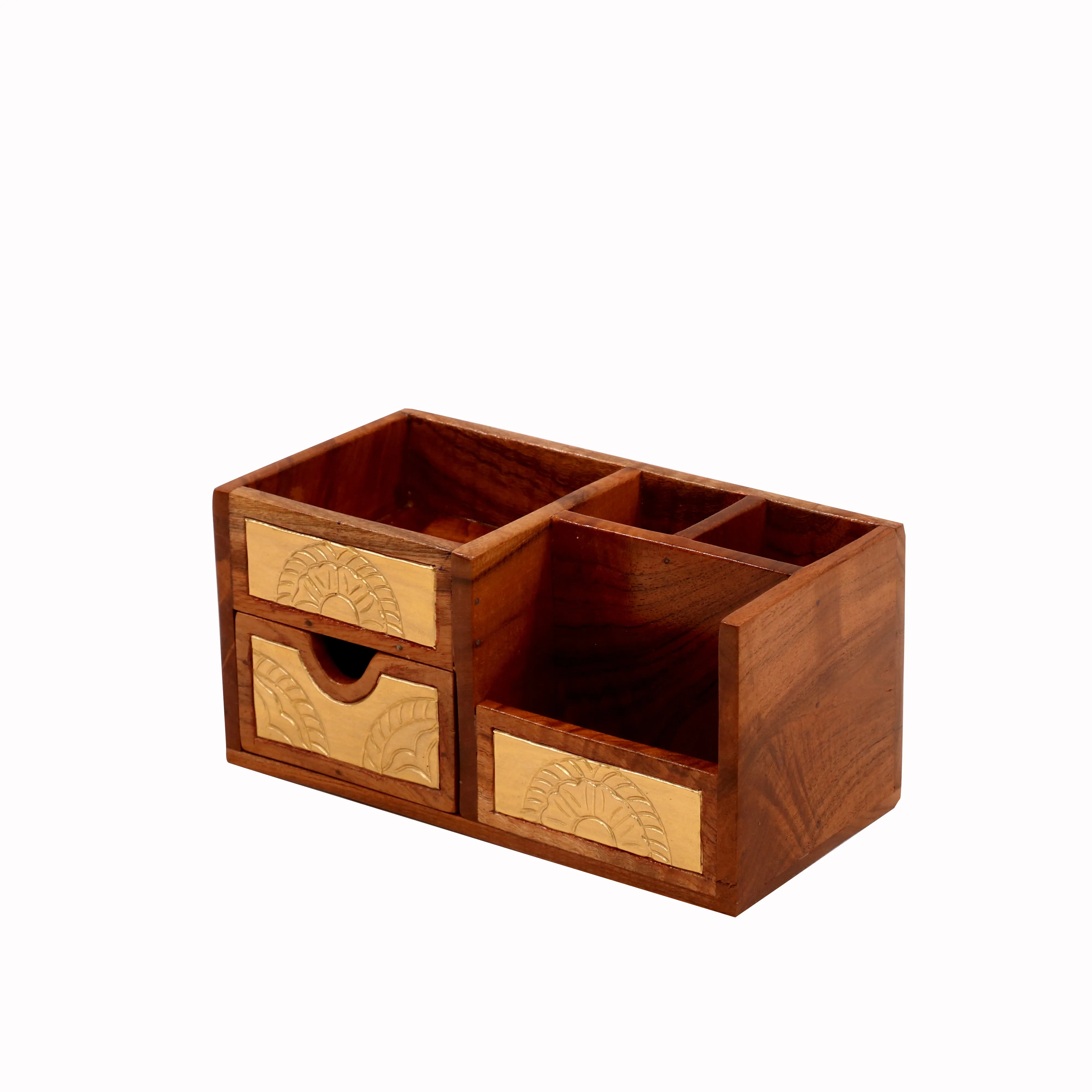 Montage Brass Multiple Slot Handmade Wooden Desk Organizer