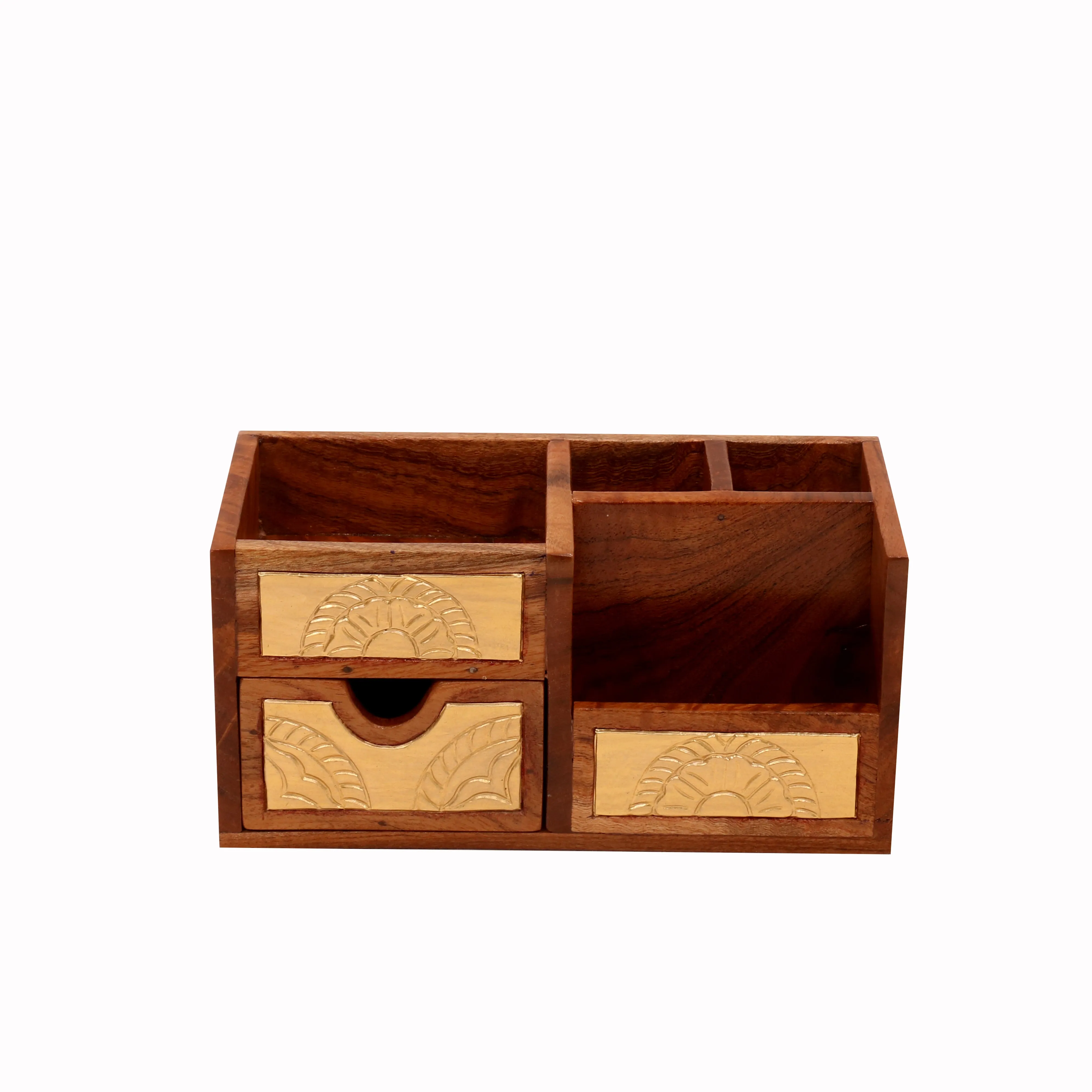 Montage Brass Multiple Slot Handmade Wooden Desk Organizer