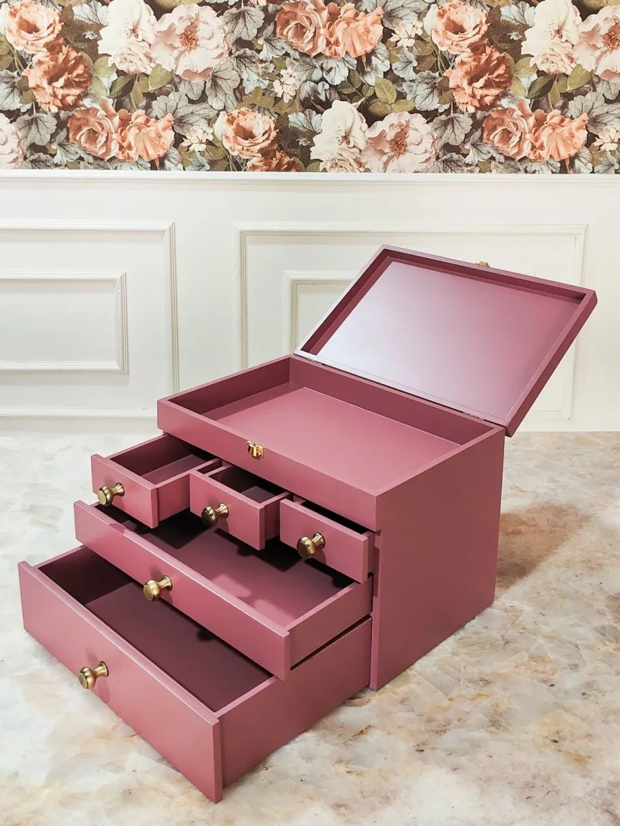 Multipurpose Wooden Makeup & Jewellery Organizer with 5 Drawers- Plum