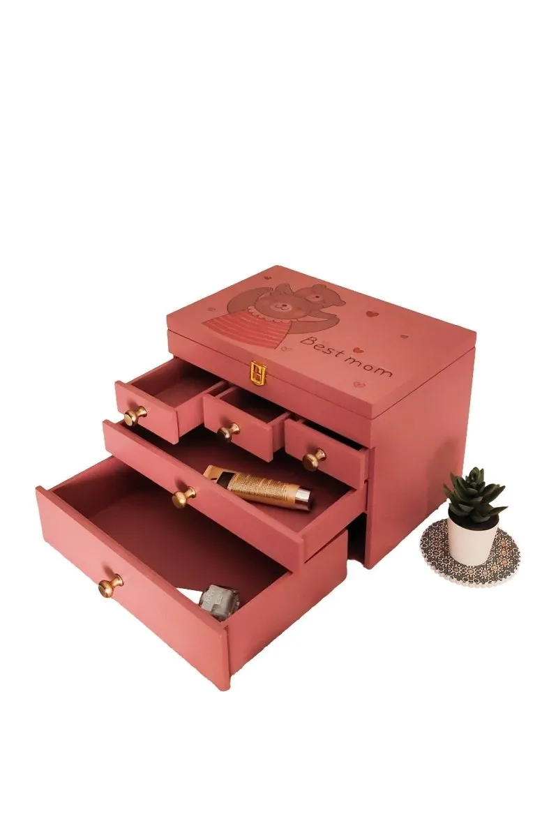Multipurpose Wooden Makeup & Jewellery Organizer with 5 Drawers- Plum