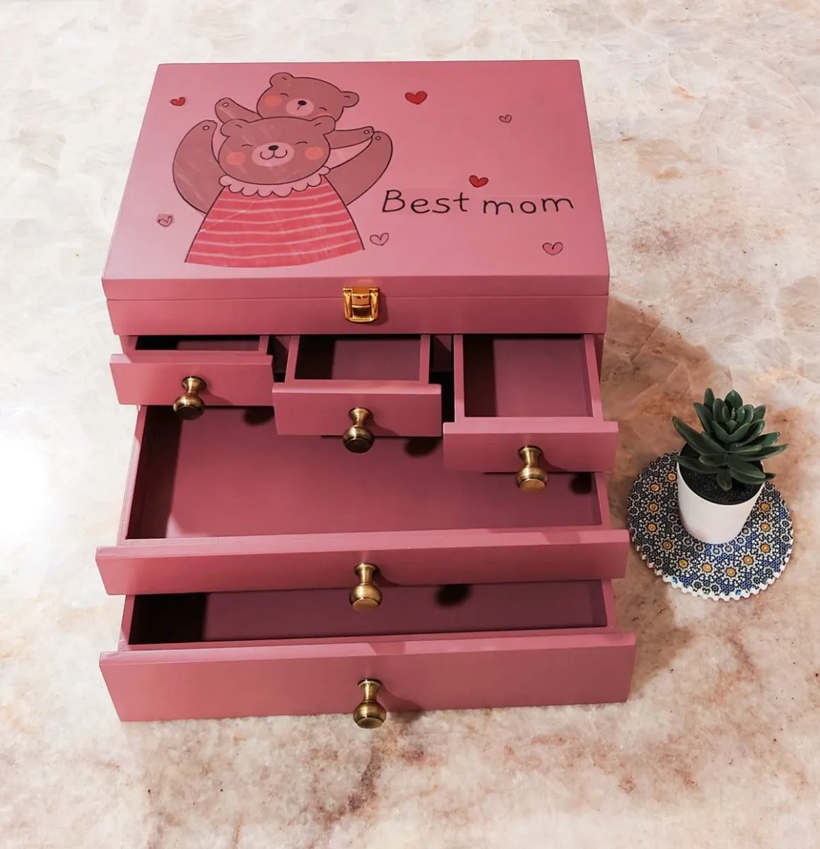 Multipurpose Wooden Makeup & Jewellery Organizer with 5 Drawers- Plum