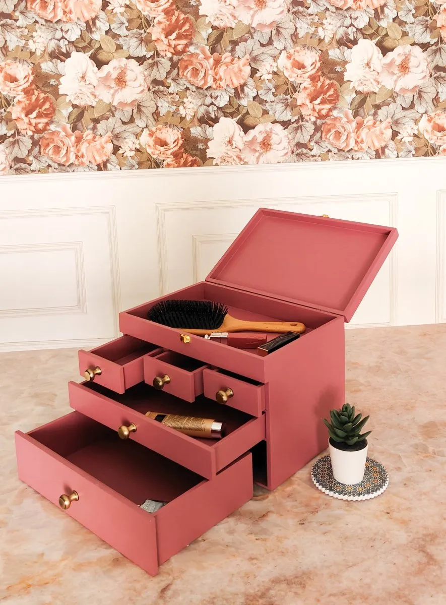 Multipurpose Wooden Makeup & Jewellery Organizer with 5 Drawers- Plum