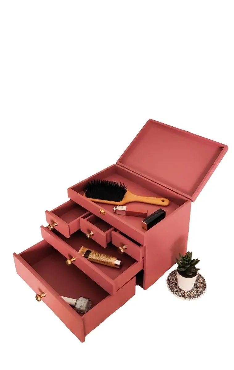 Multipurpose Wooden Makeup & Jewellery Organizer with 5 Drawers- Plum