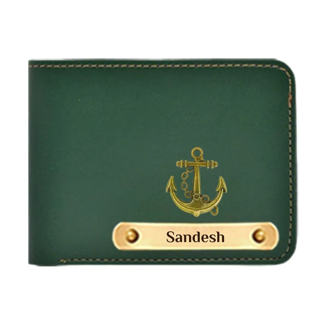 Navy Charm Personalized Vegan Leather Wallet with Name - Green