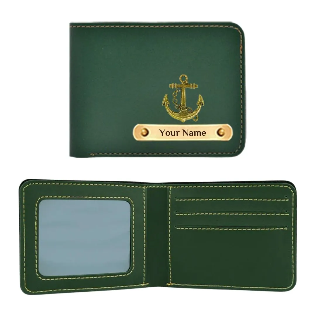 Navy Charm Personalized Vegan Leather Wallet with Name - Green