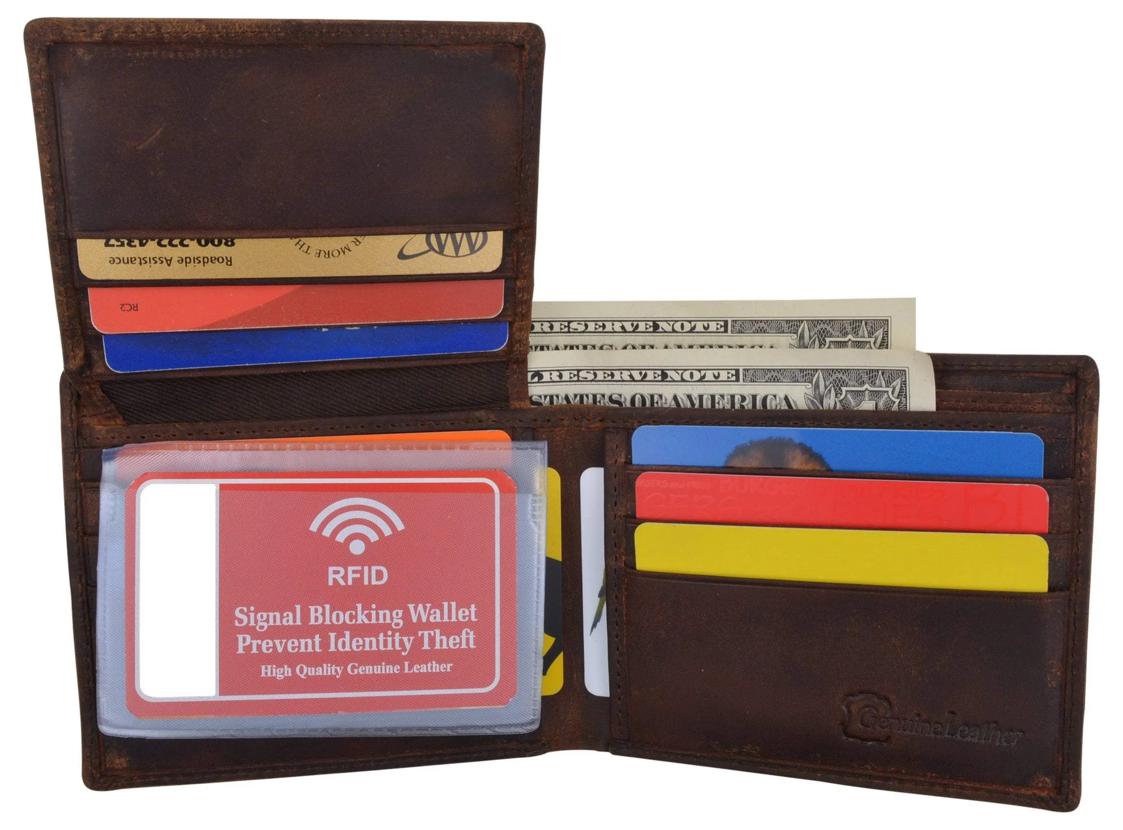 New Skull & Wings Printed Logo Mens RFID Bifold Genuine Leather Wallet