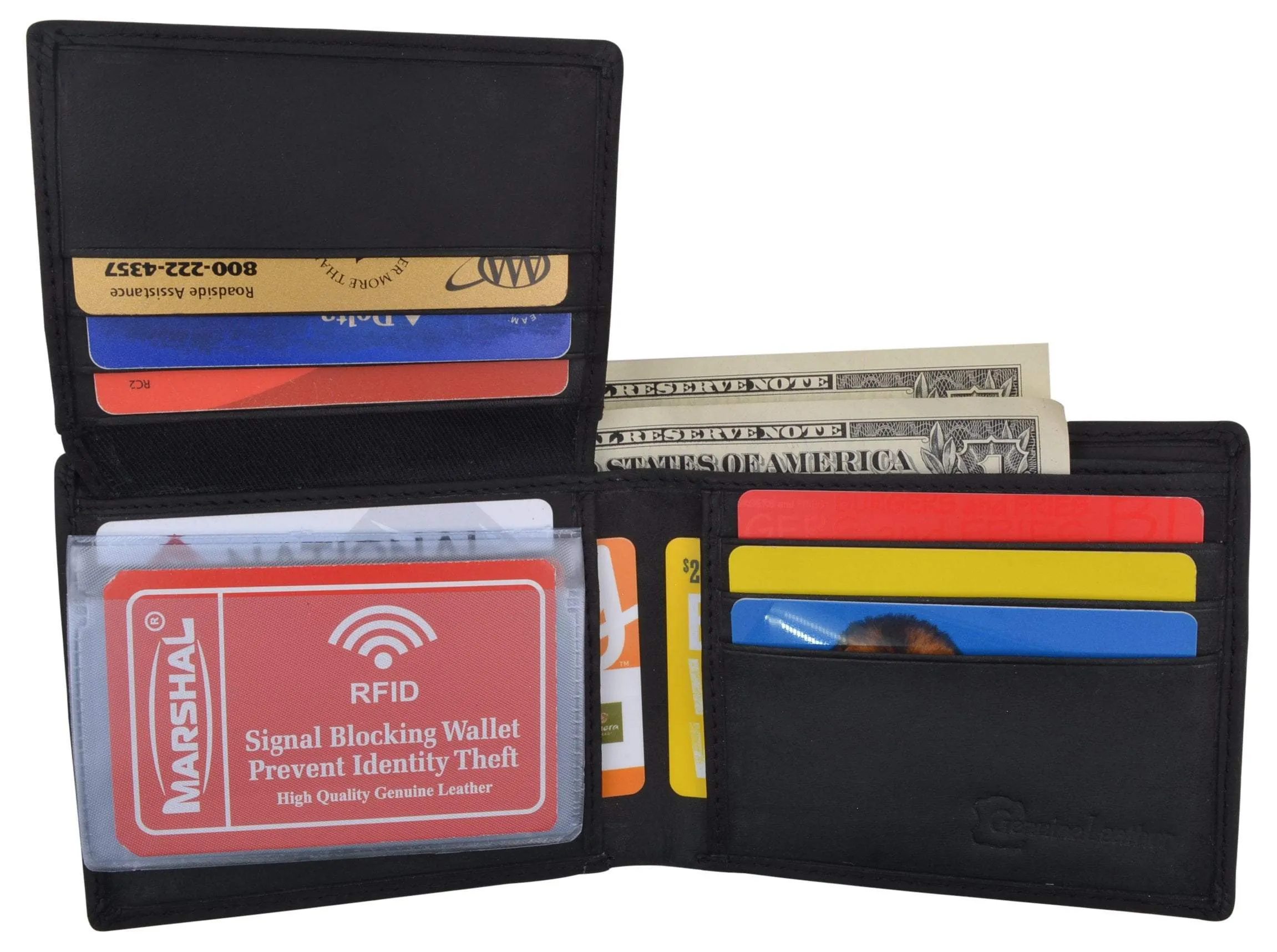New Skull & Wings Printed Logo Mens RFID Bifold Genuine Leather Wallet