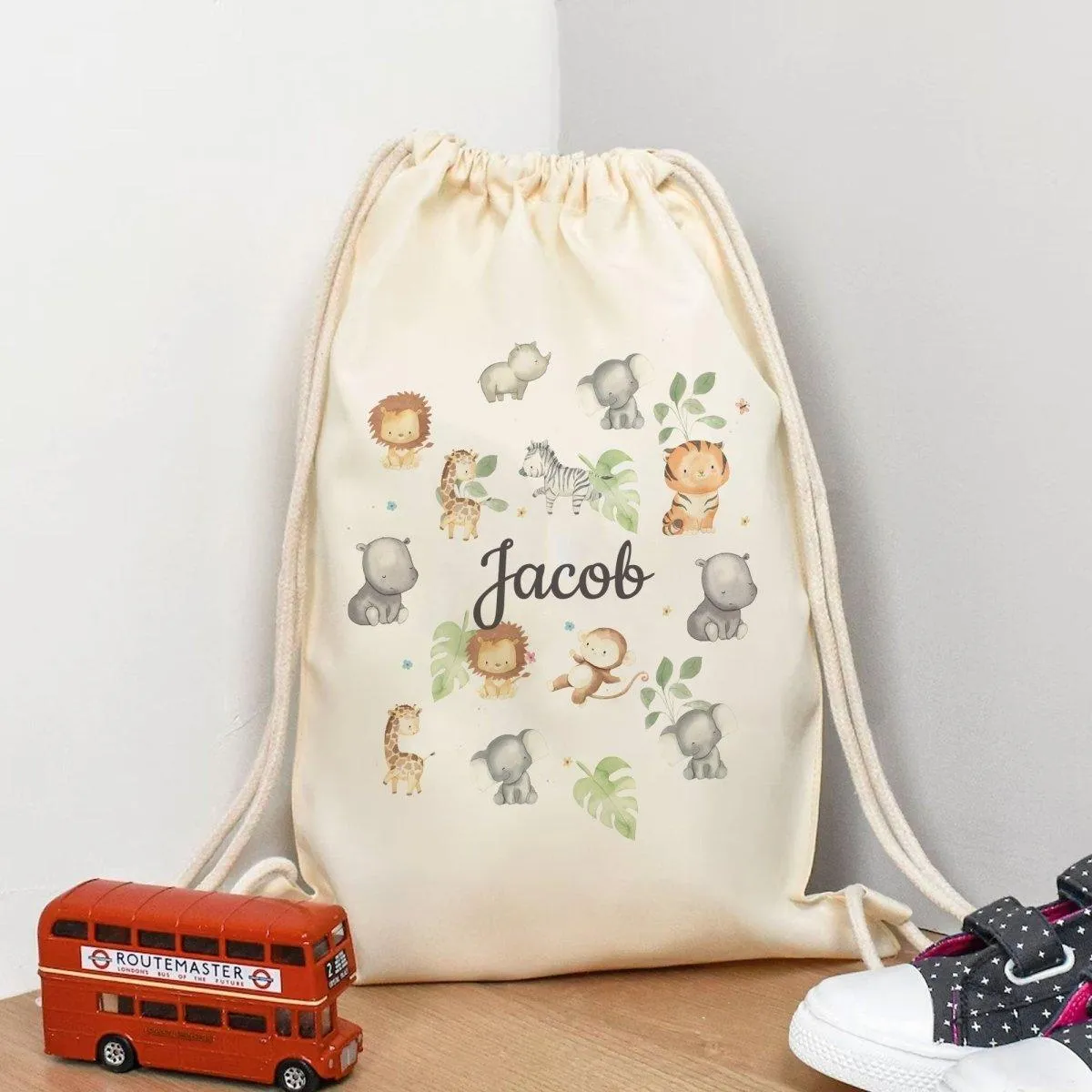Personalised Jungle Drawstring Bag, Jungle Gym Bag, Child Jungle Gym Bag, Child's Sports Bag, Safari  Sports Bag, Sports Bag