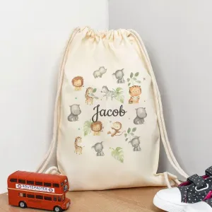 Personalised Jungle Drawstring Bag, Jungle Gym Bag, Child Jungle Gym Bag, Child's Sports Bag, Safari  Sports Bag, Sports Bag