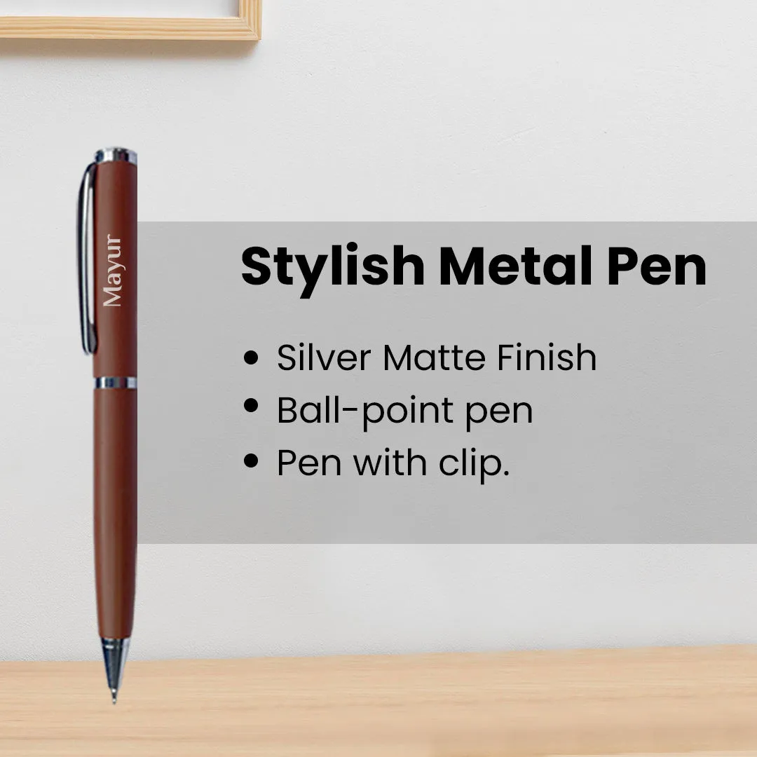 Personalized Brown PU Leather Wallet & Pen Set - Premium Gifts for Men