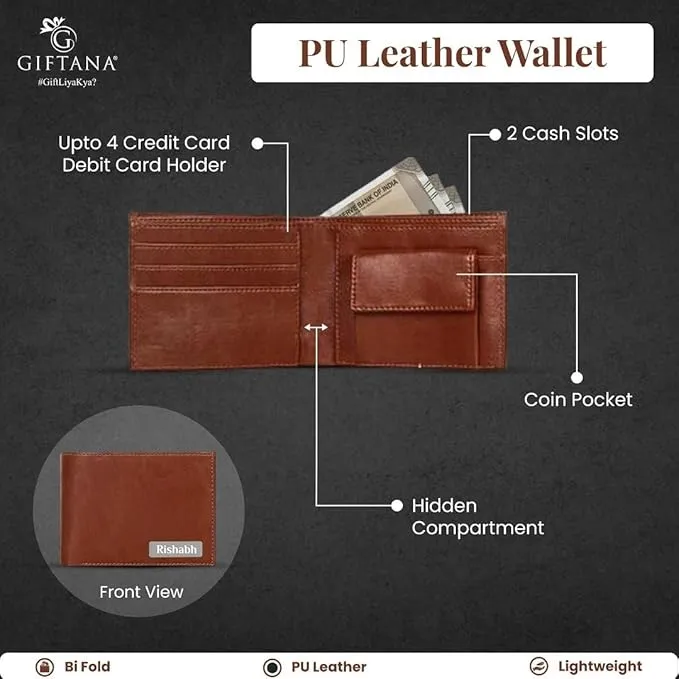 Personalized Brown PU Leather Wallet & Pen Set - Premium Gifts for Men