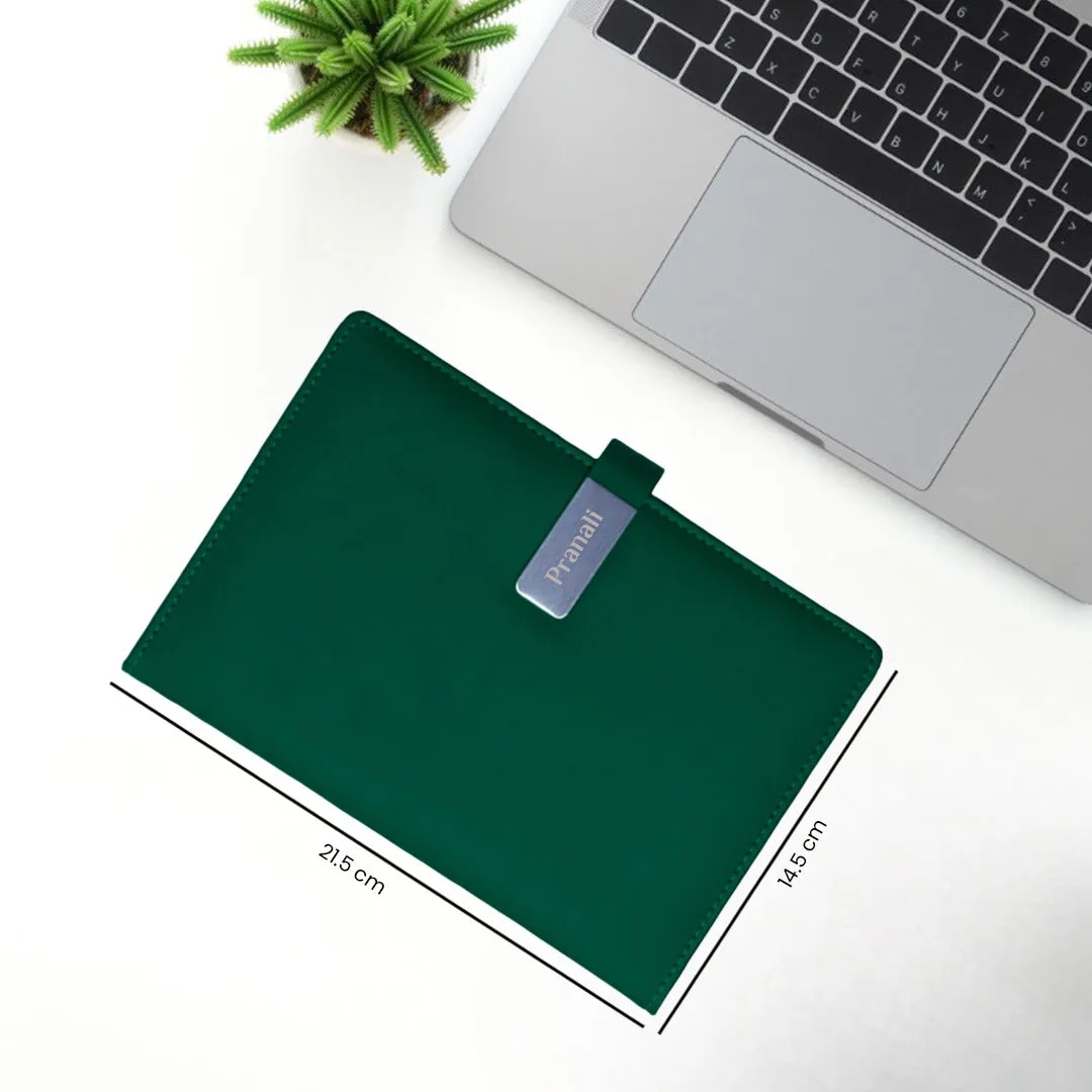 Personalized Desk Organizer With Diary Pen Set With Name - Green Silver