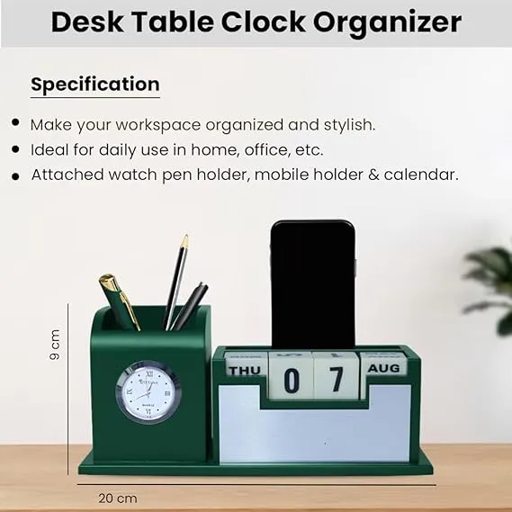 Personalized Desk Organizer With Diary Pen Set With Name - Green Silver