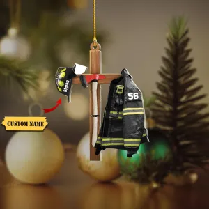 Personalized Firefighter Ornament 2D, Firefighter Cross Armor Two Sided, US Flag Firefighter Ornament, Custom Acrylic Car Ornament HAOR0711