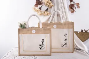 Personalized Gifts for Weddings, Bride, Bridesmaid - Custom Logo, Button Jute Bag