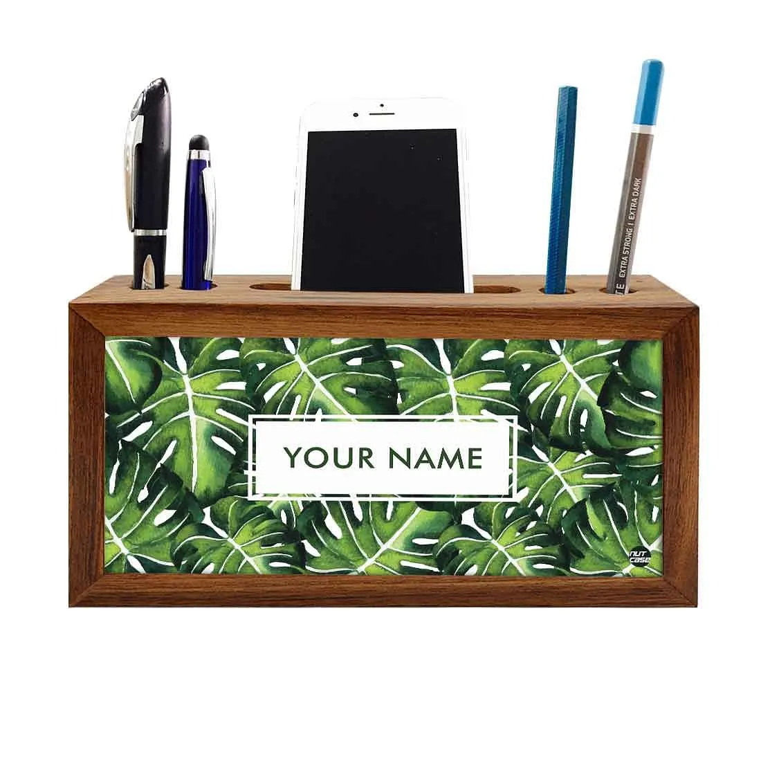 Personalized Wooden pencil organizer - Monstera Plants