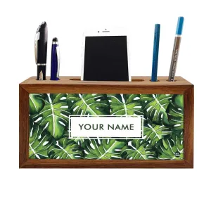 Personalized Wooden pencil organizer - Monstera Plants