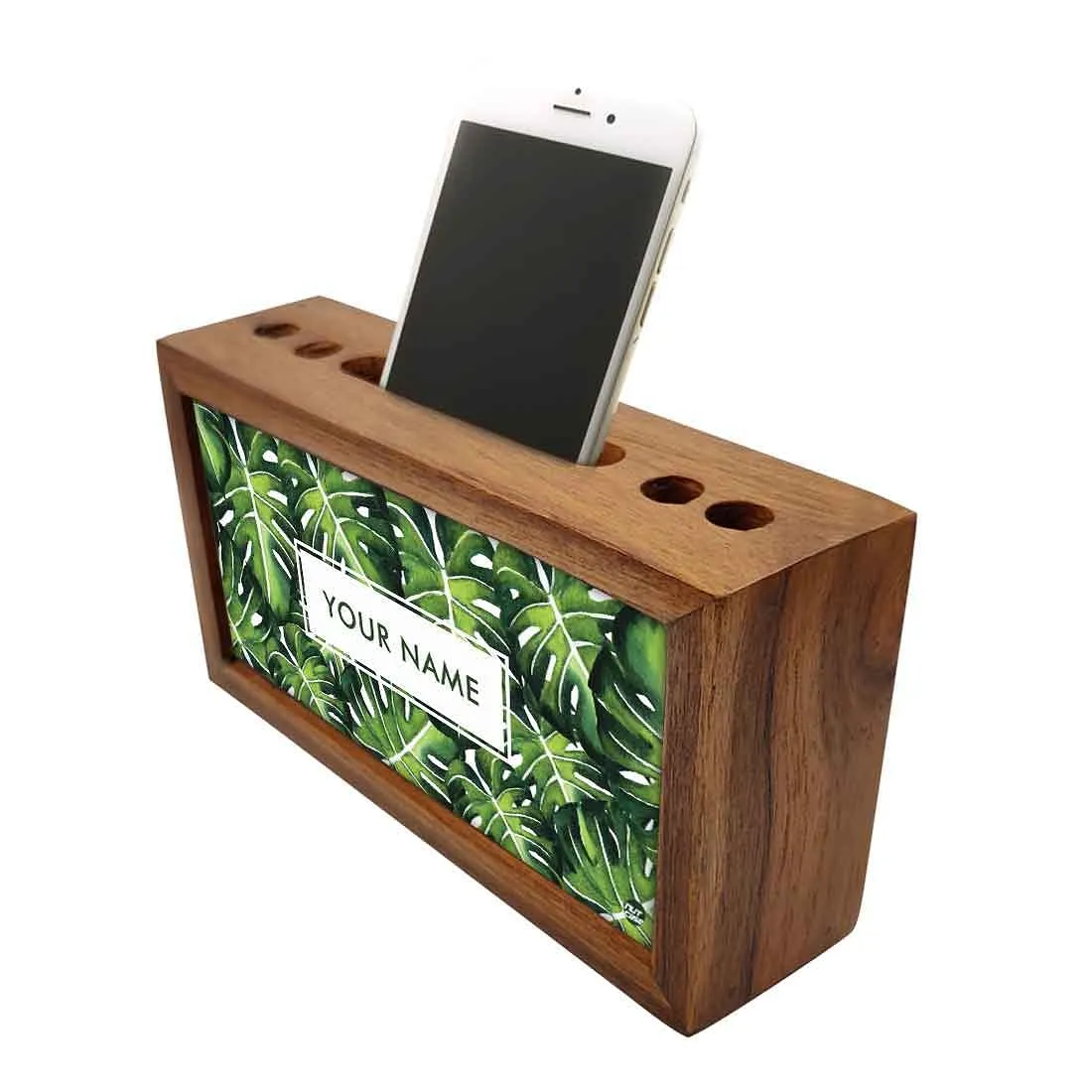 Personalized Wooden pencil organizer - Monstera Plants
