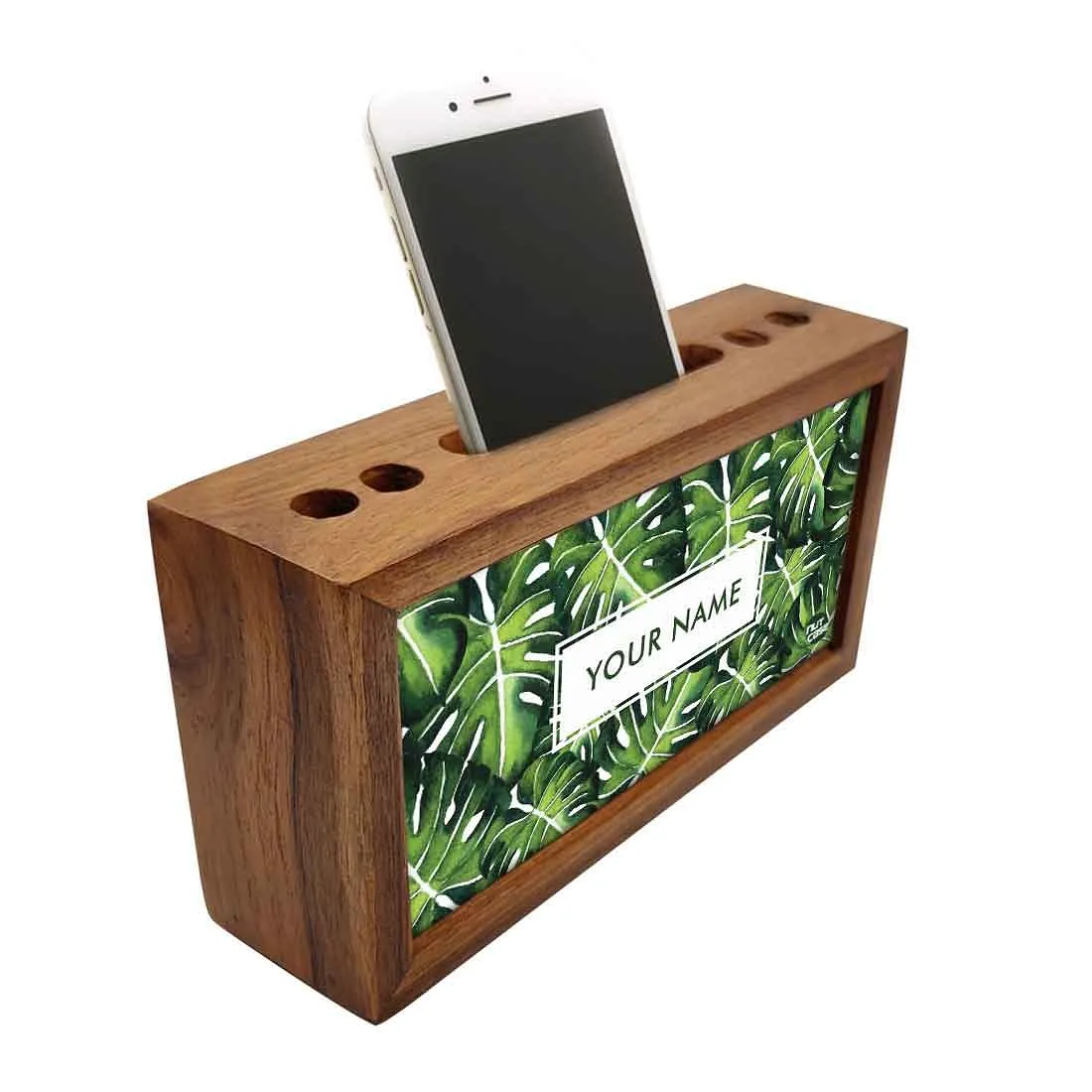 Personalized Wooden pencil organizer - Monstera Plants