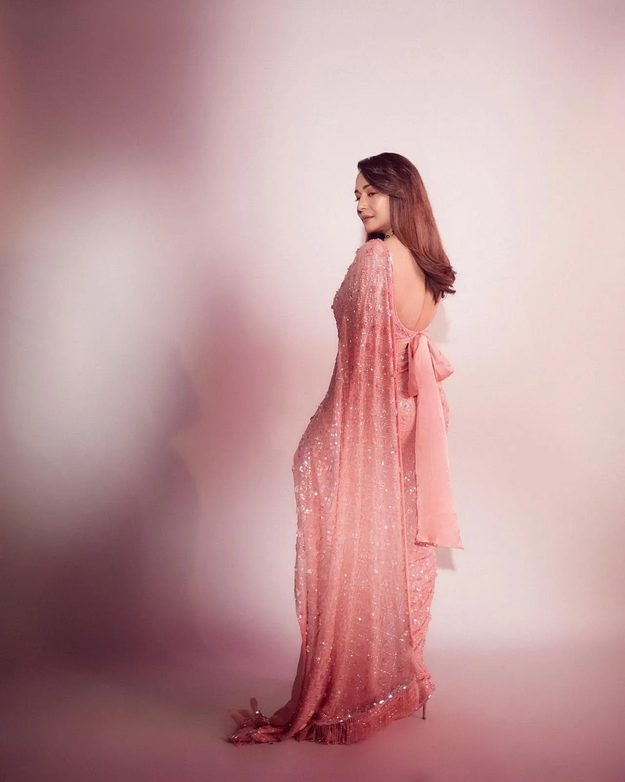 pink Color Heavy Georgette Beautiful Sequence Embroidery Work With Beautiful Fancy Lace Border And Pallu Saree With Blouse Bollywood Style