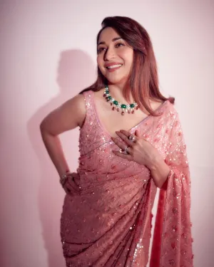 pink Color Heavy Georgette Beautiful Sequence Embroidery Work With Beautiful Fancy Lace Border And Pallu Saree With Blouse Bollywood Style