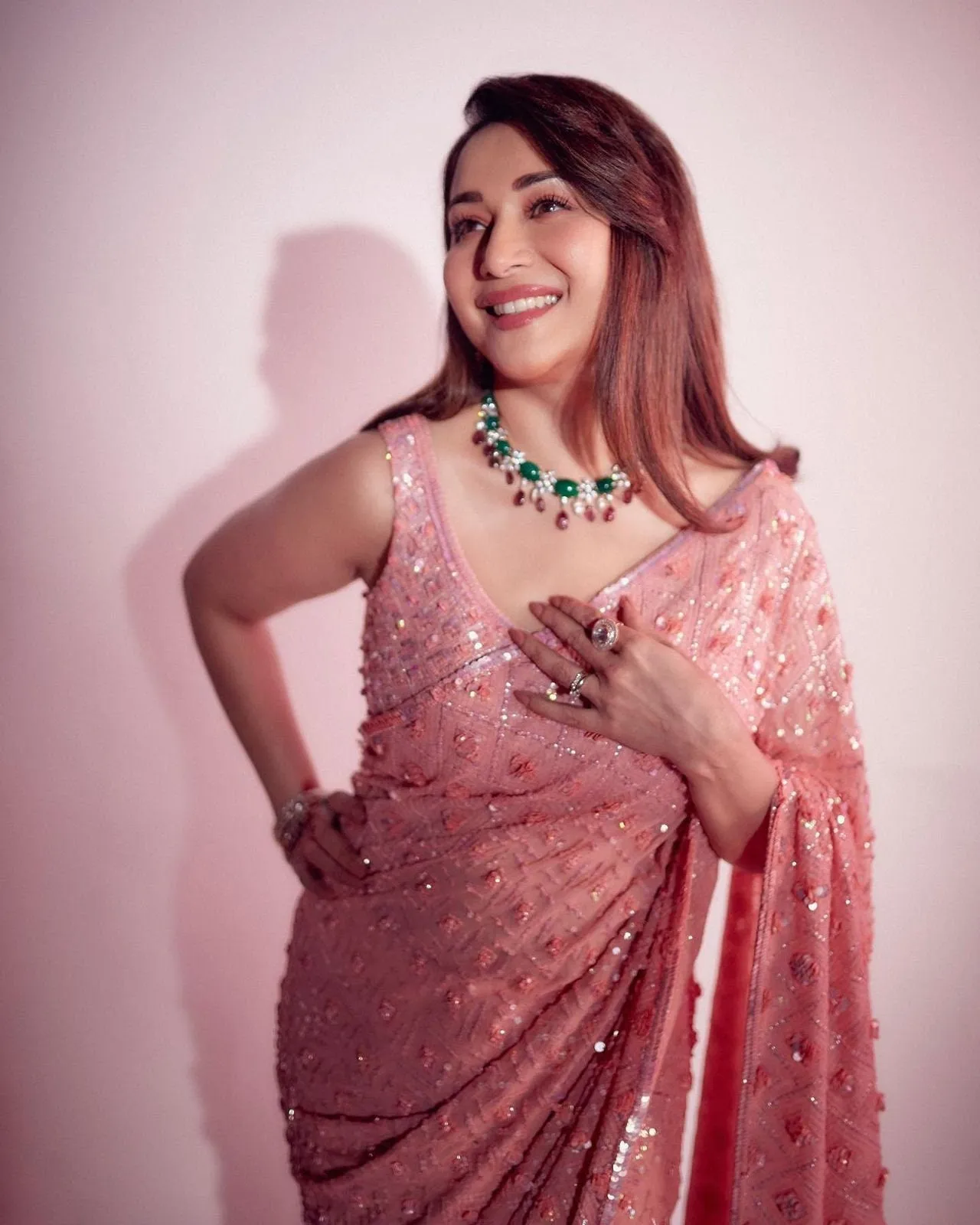 pink Color Heavy Georgette Beautiful Sequence Embroidery Work With Beautiful Fancy Lace Border And Pallu Saree With Blouse Bollywood Style
