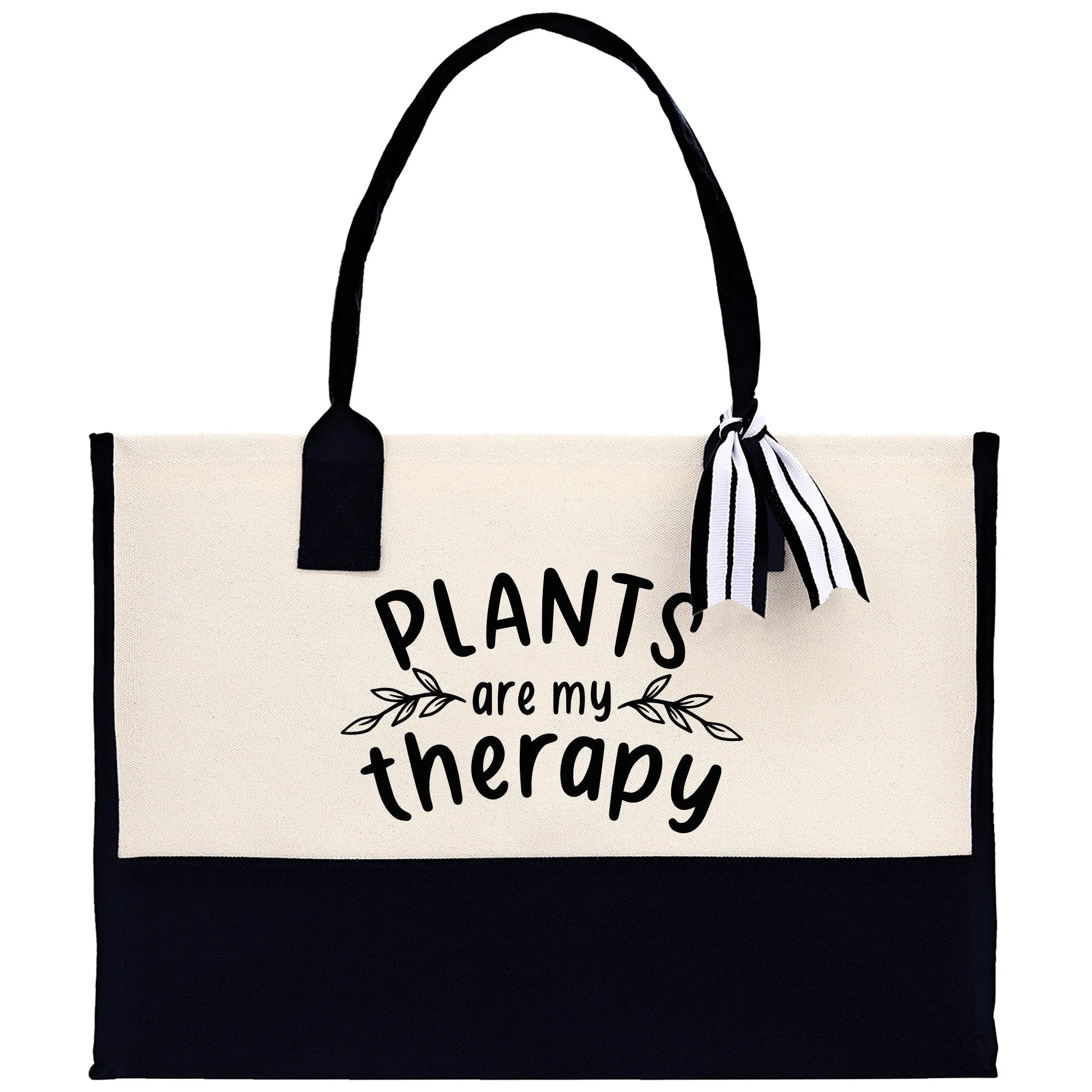 Plants are My Therapy Canvas Tote Bag Plant Lovers Gift Plant Lady Tote Bag Gardener Mom Gift Gardening Tote Bag Botanical Gift for Mom