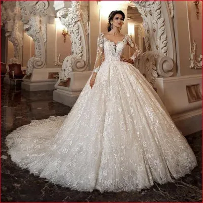 Princess Wedding Dress with Sleeves in White and Ivory