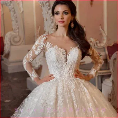 Princess Wedding Dress with Sleeves in White and Ivory