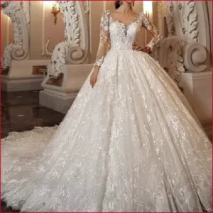 Princess Wedding Dress with Sleeves in White and Ivory