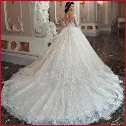 Princess Wedding Dress with Sleeves in White and Ivory