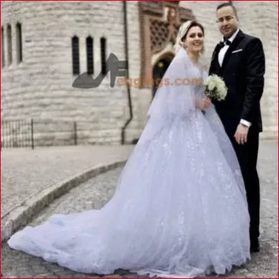 Princess Wedding Dress with Sleeves in White and Ivory