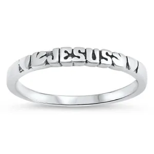 "Jesus" and Hearts Engraved Sterling Silver Band