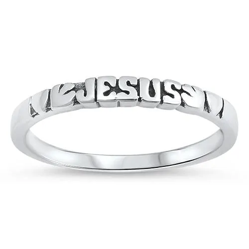 "Jesus" and Hearts Engraved Sterling Silver Band