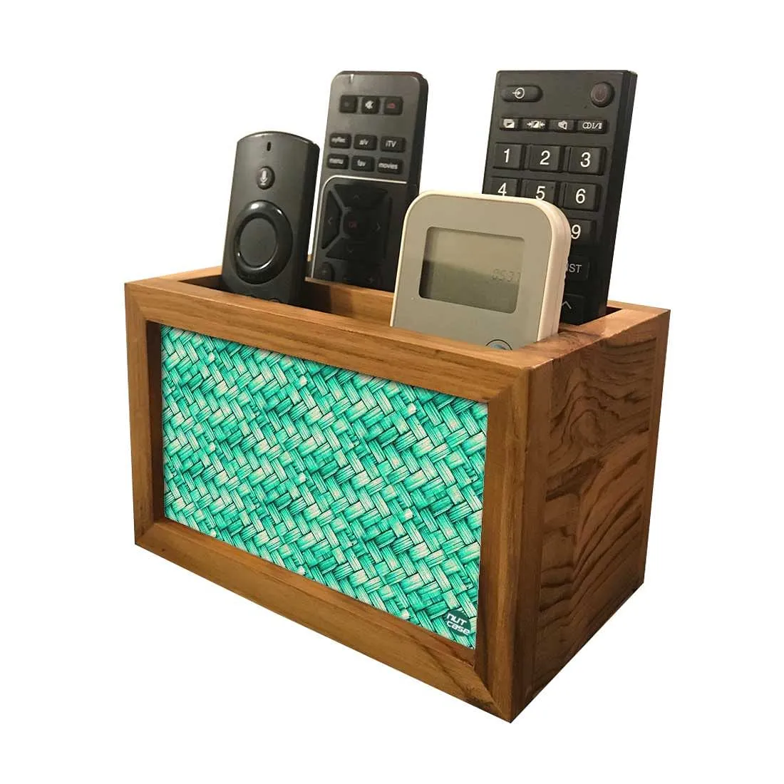 Remote Control Stand Holder Organizer For TV / AC Remotes -  Green Weave