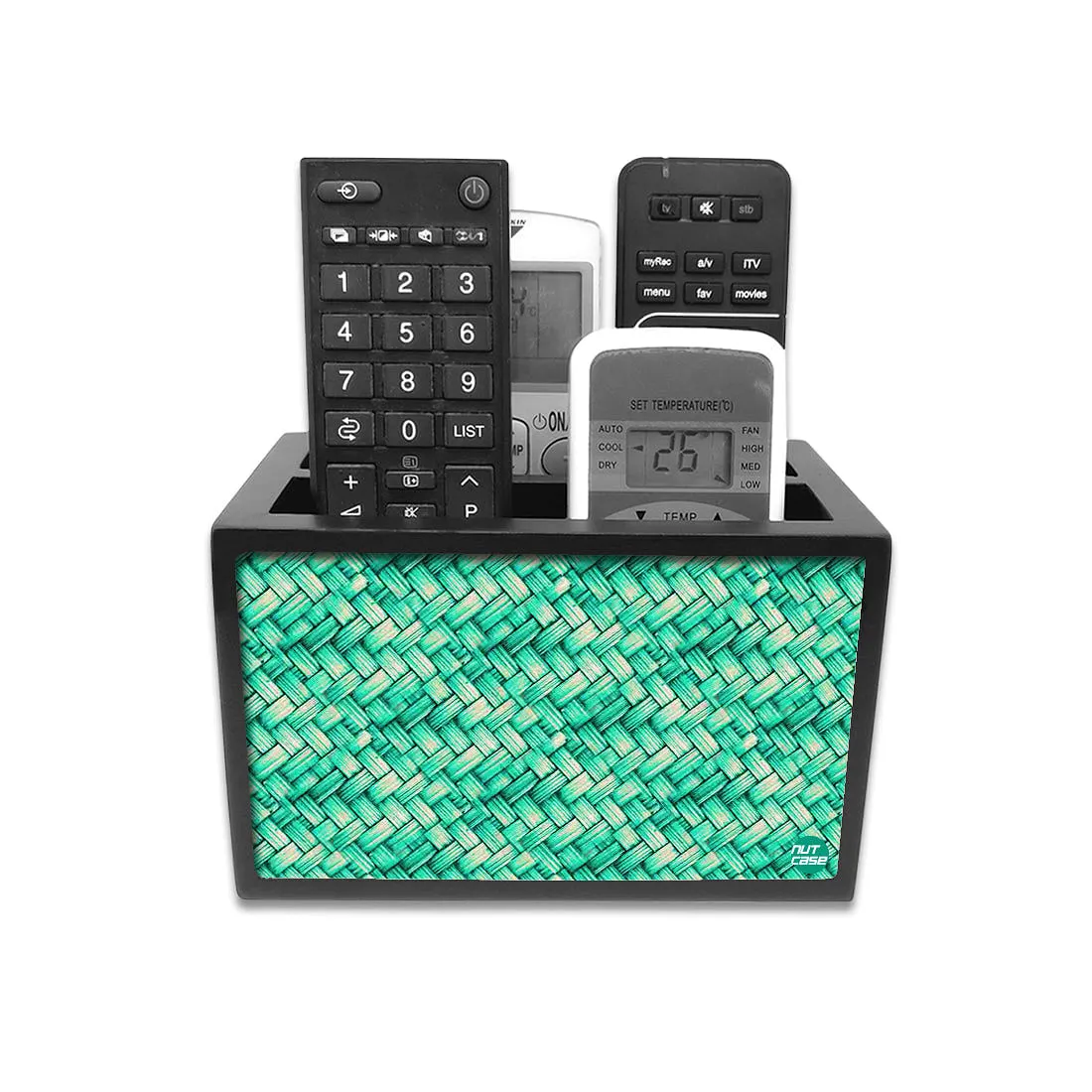Remote Control Stand Holder Organizer For TV / AC Remotes -  Green Weave