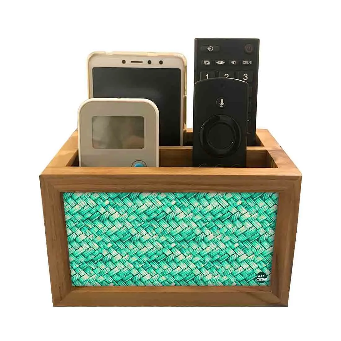 Remote Control Stand Holder Organizer For TV / AC Remotes -  Green Weave