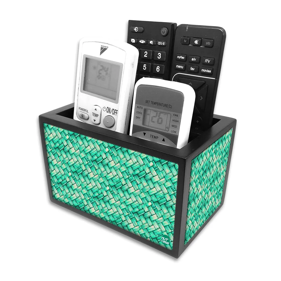 Remote Control Stand Holder Organizer For TV / AC Remotes -  Green Weave