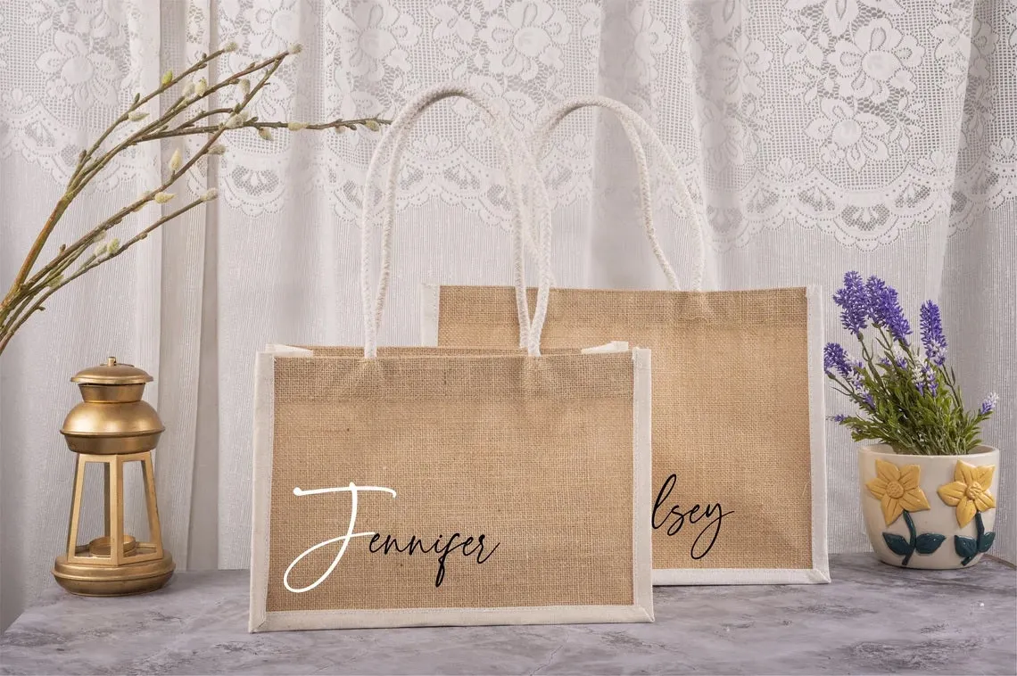 Reusable Shopping Bag, Jute Bag, Bridesmaid Gift Bag, Bridal Party Gift