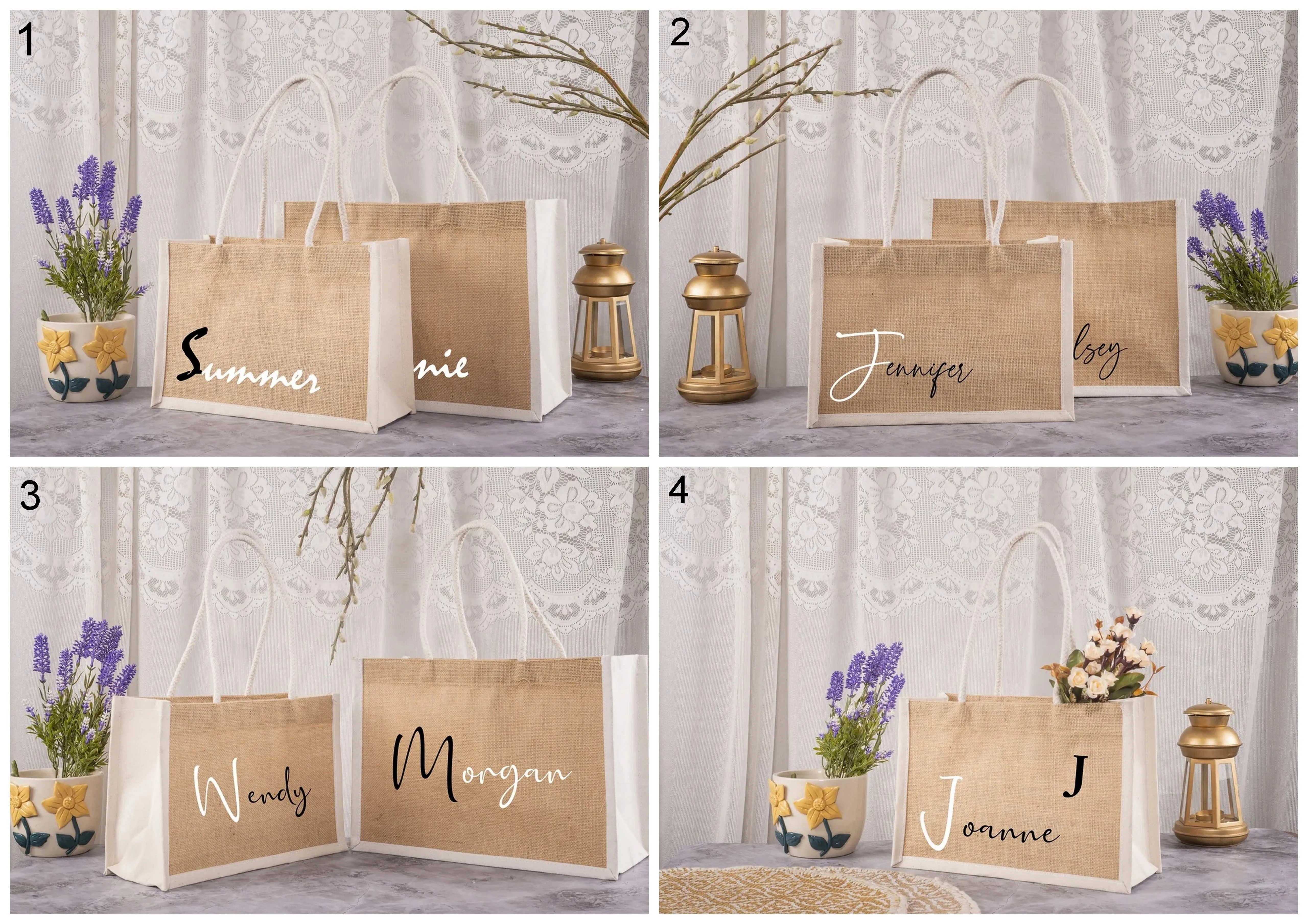 Reusable Shopping Bag, Jute Bag, Bridesmaid Gift Bag, Bridal Party Gift