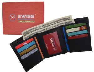 RFID Blocking Premium Leather Black Classic Trifold Credit Card ID Wallet Box