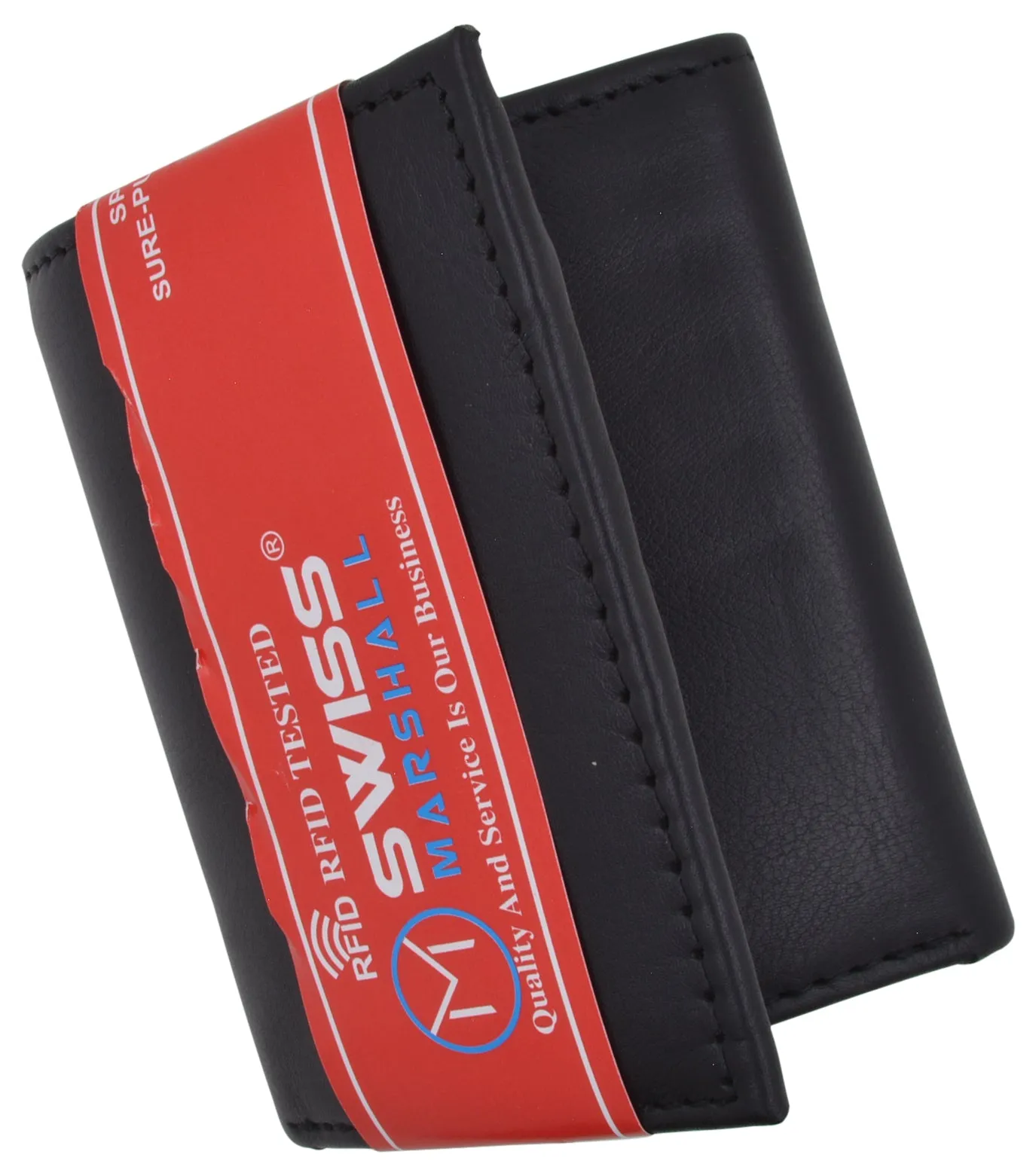 RFID Blocking Premium Leather Black Classic Trifold Credit Card ID Wallet Box