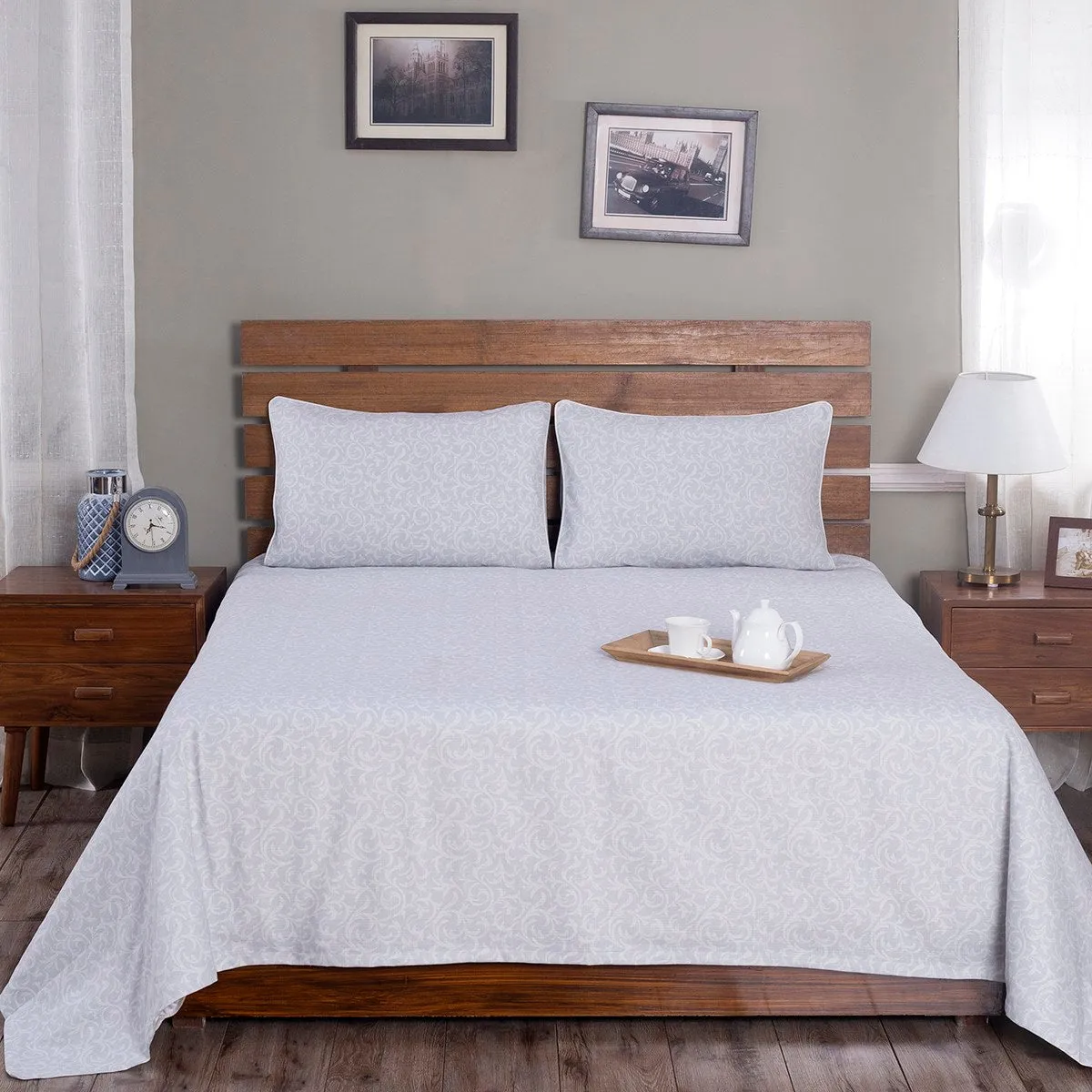 Rustic Clash Classi Essence Grey Printed 3 Pc Bed Cover Set