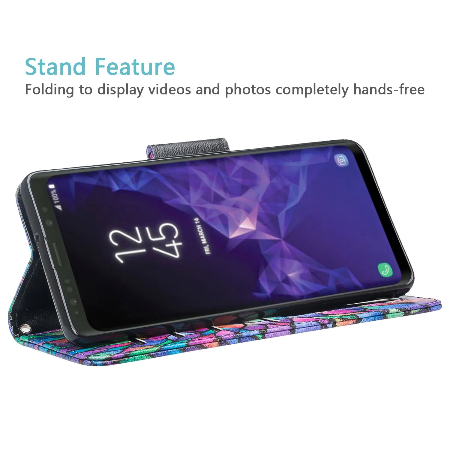 Samsung Galaxy S10 Plus Case, Galaxy S10  Wallet Case, Wrist Strap Pu Leather Wallet Case [Kickstand] with ID & Credit Card Slots - Rainbow Flower